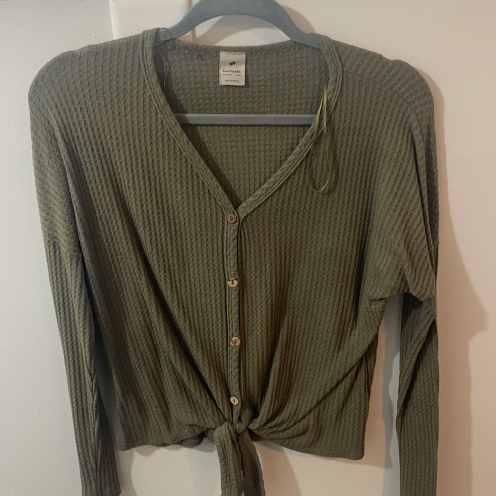 Green long sleeve waffle shirt